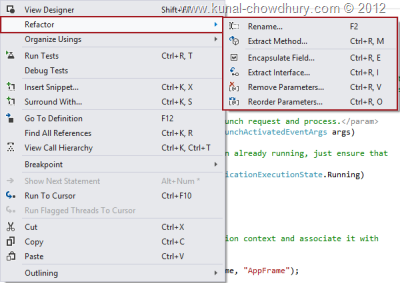Refactor Context Menu in Visual Studio 2012 Refactor Context Menu in Visual Studio 2012