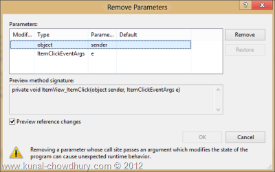 Visual Studio 2012 Refactor - Remove Parameters Visual Studio 2012 Refactor - Remove Parameters