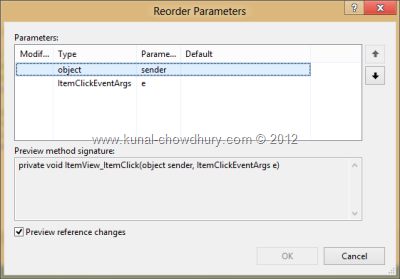 Visual Studio 2012 Refactor - Reorder Parameters Visual Studio 2012 Refactor - Reorder Parameters