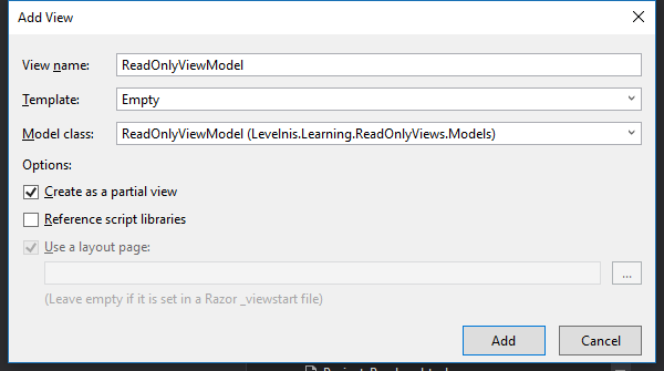 Visual Studio add template popup